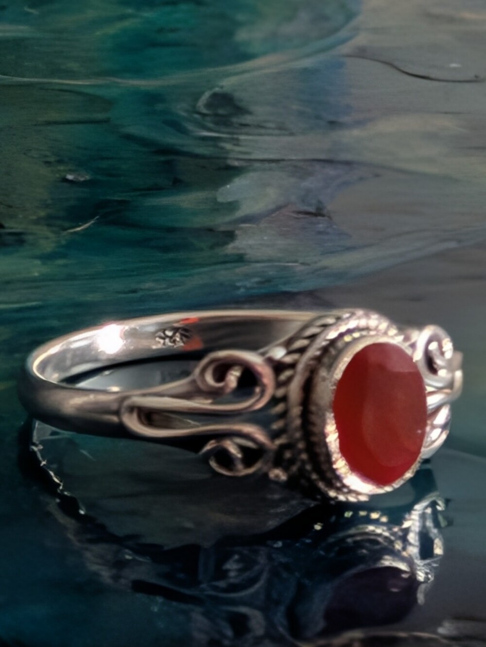 New 925 Solid Sterling Silver Ring Genuine Red Carnelian Ring Size 11 - Picture 3 of 9